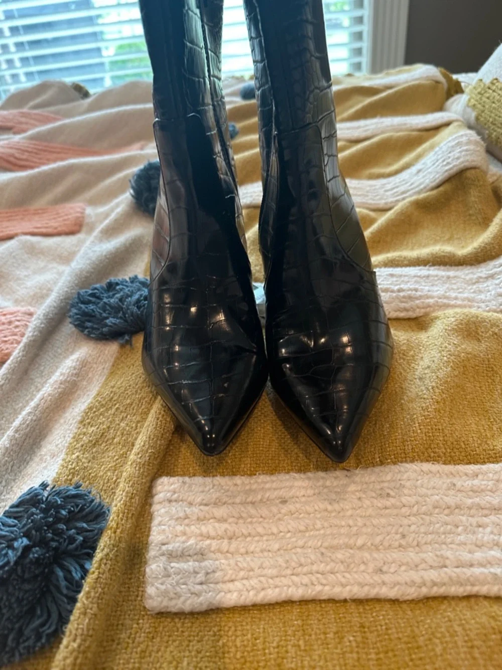 Express Black Croc-Embossed Stiletto Ankle Boots